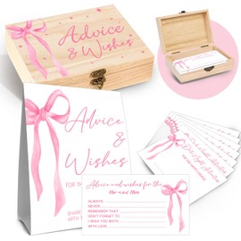 Advice And Wishes For The Mr And Mrs - 50 Pcs Pink Bow Wedding Advice Cards Box, Advices And Wishes Cards For Bride And Groom, Pink Bow Wedding Bridal Shower Decorations