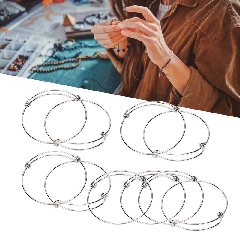 10Pcs Stainless Steel Bangle 1.6mm Adjustable Expandable Coil Bracelet DIY