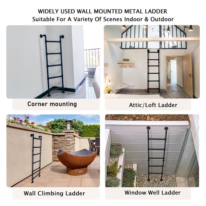 5.3FT Wall/Floor-Mounted Ladders for Home, Basement Window Well Egress Exit