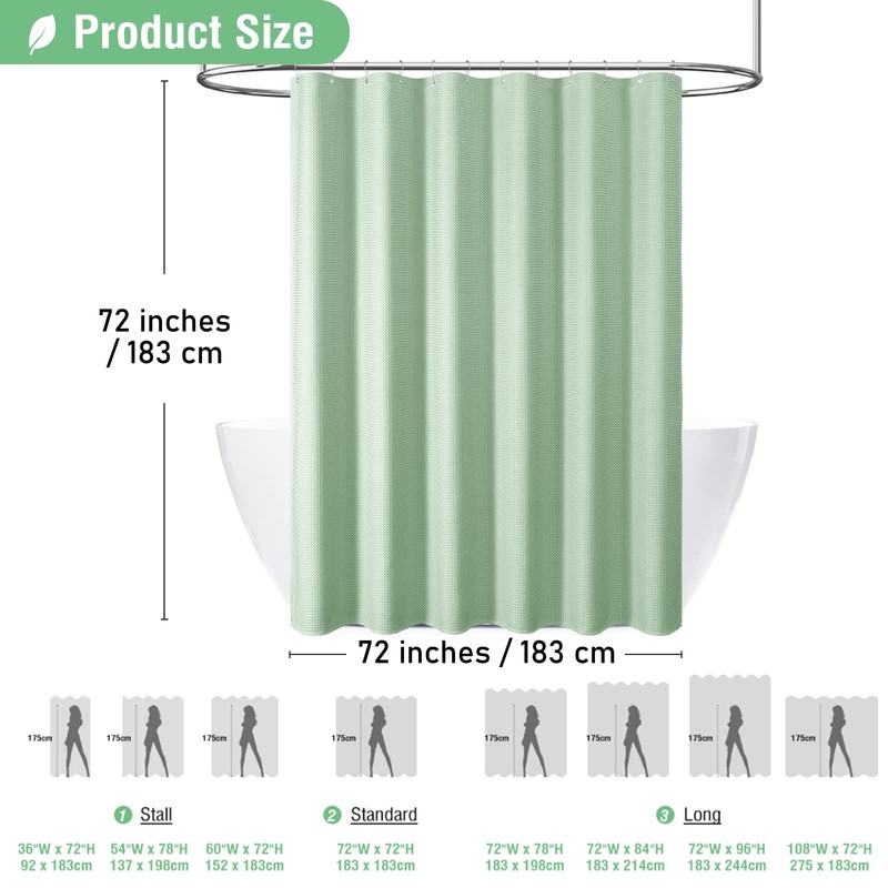 Dynamene Mint Green Fabric Shower Curtain - Waffle Weave Textured