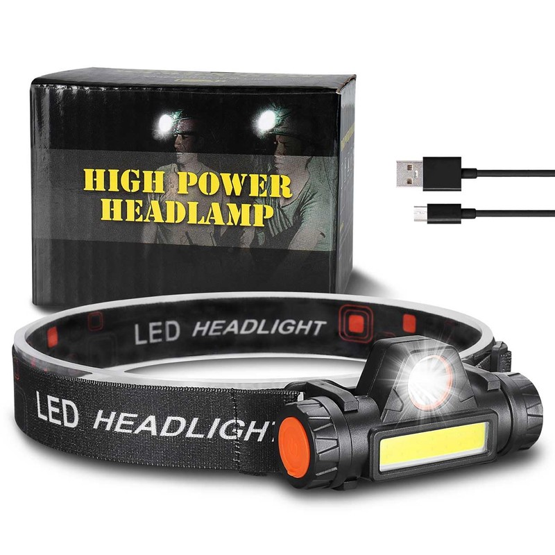 Skywolfeye Rechargeable Headlamp Super Bright LED Head Torch,Adjustable Beam,Lightweight Head