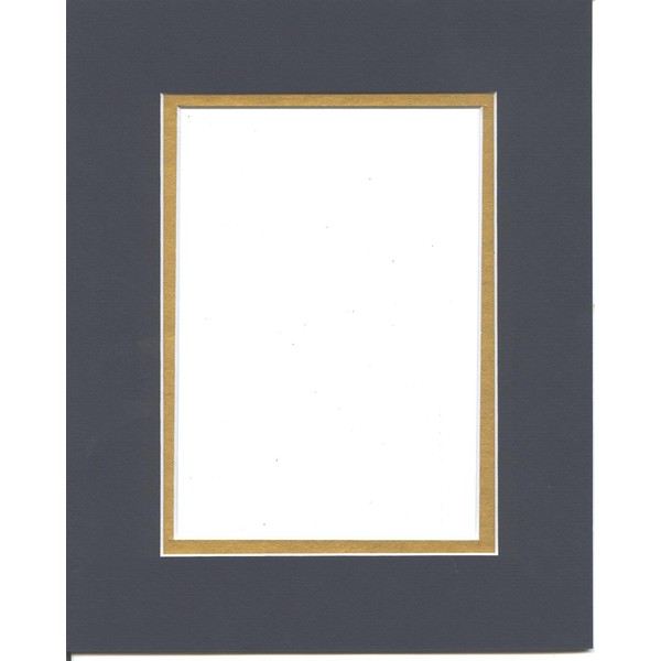18x24 Navy Blue & Gold Double Picture Mat, Bevel Cut for 13x19 Picture or Photo