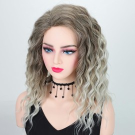 Fencca Ash Blonde Wave Curly Wigs for Women Layered Medium Length Blonde Curly Wig Synthetic Free Part Fluffy Wig Easy Wear To Go Hair Replacement Wig 18 inch Mix Color Wig
