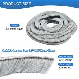 Awclub Brush Weather Stripping, 9/32" Backing x 1/2" Brush x 20ft Felt Pile Door Seal Strip for Sliding Door Window Wardrobe - Self-Adhesive Grey (Windproof Dustproof Soundproof)