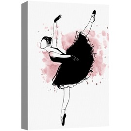 NWT Canvas Print Wall Art Dancing Ballerina with Pink Paint Drops Dance Fashion Illustrations Modern Art Chic Portrait Expressive Multicolor Cool for Living Room, Bedroom, Office - 16"x24"
