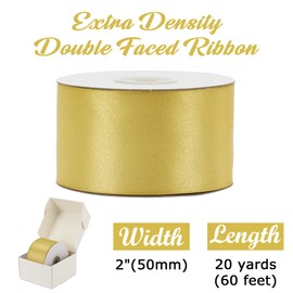 HUIHUANG Luxury Gold Thick Ribbon 2" Gold Shimmer Satin Ribbon for Christmas Gift Wrapping, Double Side Ribbon for Flower Bouquet, Crafts and Bows, Bridal Favor, Wedding and Home Decor-20 Yards