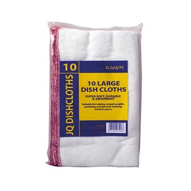 Ramon Hygiene Large White Dishcloths, Red Overlock, 30 x 40 cm, Pack of 10 Dischcloths
