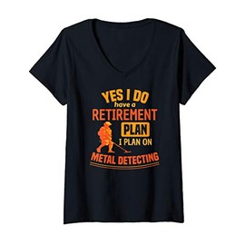 Womens Retirement Funny Metal Detector Beach Combing V-Neck T-Shirt