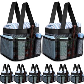 Chapou 8 Packs Mesh Shower Caddy Portable Large Shower Caddy Dorm with 8 Pockets and Handles Quick Dry Shower Bags Hanging Bath Bag Dorm Room College Essentials for Bathroom Gym Camp (Black)