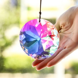 HDCRYSTALGIFTS 79mm Crystal Prism Hanging Suncatchers Window Large Suncatchers AB Colored Faceted Prisms Ornament Rainbow Maker Chandelier Crystal Pendant