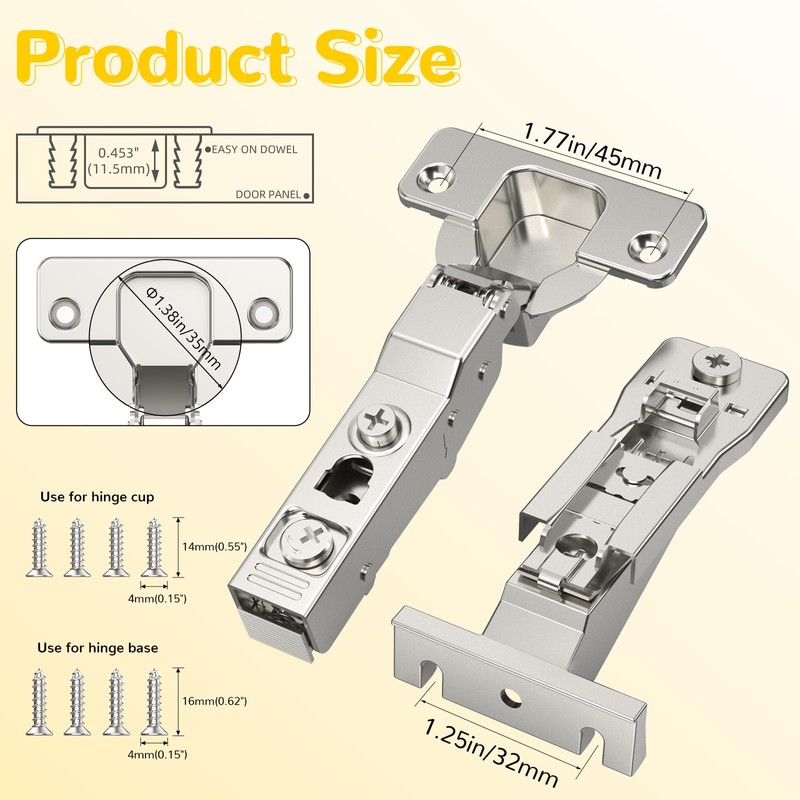 Onemake 8 Pack 110° Face Frame Inset Cabinet Hinges, Soft