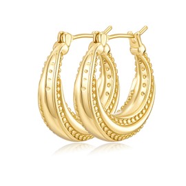 RYHIX 14K Gold Hoop Earrings for Women Rotating Small Ball Gold Hoop Earrings Chunky Hoops Dainty Hypoallergenic Earring 22MM