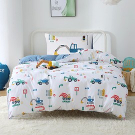 FEKOHIPY Kids Duvet Cover Set Digger Excavator Children's Bedding 135x200 Boys Blue 3D Print Microfibre Kid Digger Duvet Cover with Zip and 1 Envelope Pillow Case 50x75cm Child Bedding Linen Single