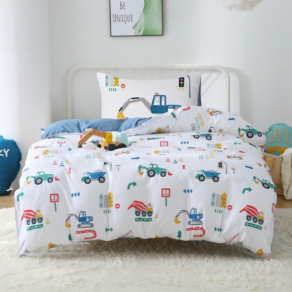 FEKOHIPY Kids Duvet Cover Set Digger Excavator Children's Bedding 135x200
