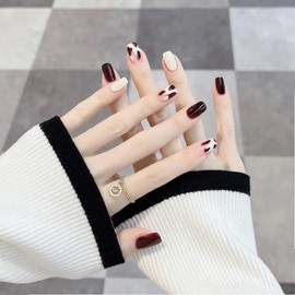 Set of 24, Short Nail Tip, Red, Leopard Nail Decoration, Fake Nails, Receptions, Parties, After-parties, Entrance Ceremonies, Graduation Ceremonies, Kindergarten Entrance Ceremonies, Coming of Age