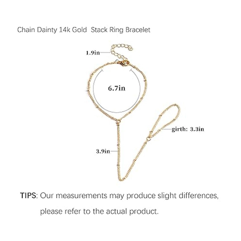 Hand Chain Ring Bracelets for Women 14k Gold Heart Beaded