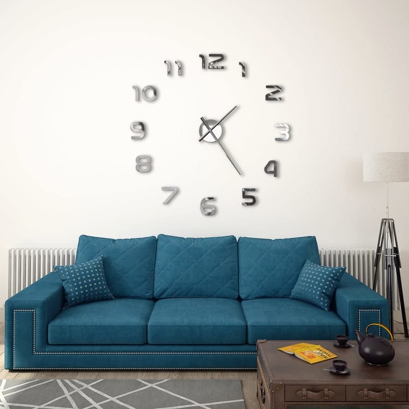 vidaXL 3D Wall Clock Modern Design 100cm XXL Silver Home