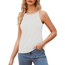 Degkim Trendy Camisole Tops for Women Hign Neck Tank Top Sleeveless Shirts Loose Fit Cami Tanks White M