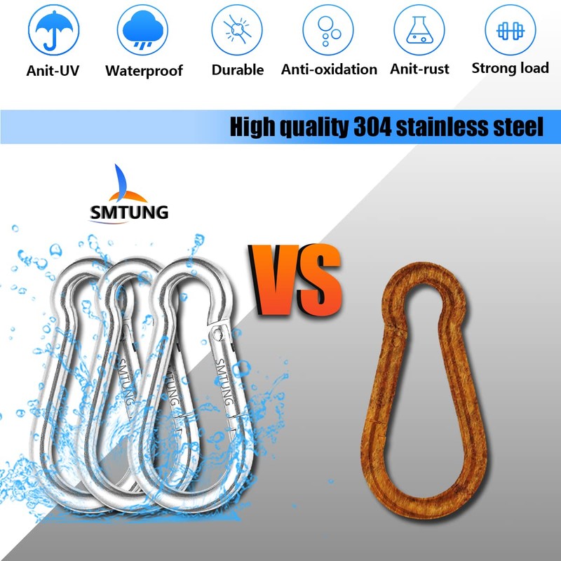 SMTUNG - Mosquetón multifuncional de acero inoxidable 304 con resorte