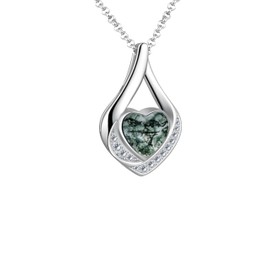 ONEFINITY Moss Agate Urn Necklace for Ashes 925 Sterling Silver Teardrop Cremation Jewellery for Ashes Memory Jewellery Gift for Women