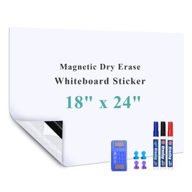 Warasee White Board Adhesive Contact Paper, 18" x 24" Stick on Magnetic Whiteboard Roll, Dry Erase Board for Wall, Easy to Write and Clean Magnetic Board for Kids, Office, Home, with Marker, Eraser