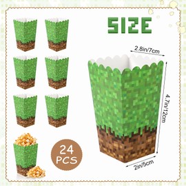 SAVITA 24pcs Popcorn Boxes, 4.72x2.76x1.97in Green Brown Miner Theme Popcorn Bags Creative Miner Party Supplies Mining Candy Snack Food Containers for Home Movie Theater