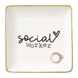 Retirement,Appreciation,Christmas Gifts Ideas for Social Worker,Boss,Coworker,Teacher Office-Social Worker Definition Present,Social Work Month Present,Ceramic Jewelry Tray Trinket Holder Ring Dish
