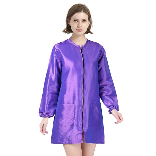 TOPTIE Satin Long Sleeve Smock Haircut Cape Jacket for Hair Care, Purple, l