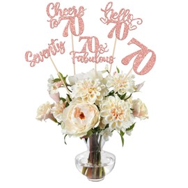 15 unidades de centro de mesa de feliz cumpleaños 70, 70 saludos a 70 centros de mesa de flores, palos, 70 fabulosas decoraciones florales para fiestas de cumpleaños 70, suministros de centro de mesa