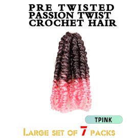 Passion Twist Crochet Hair for Black Women and Kids-6 Inch 7 Packs Pre Looped Pretwisted Ombre Pink Crochet Hair,Soft Hair Extensions Braided by Synthetic Spring Kinky Twist Bohemian Curl(T1B/Pink)