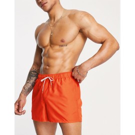 Mens Swim Trunks 5" with Mesh Lining Quick Dry Beach Shorts for Swimming Men Bathing Suit, Orange, Medium Short