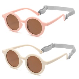 Toddler Sunglasses, 2PCS Baby Sunglasses Polarized Round Flexible Frame Boys Girls Sunglasses with Strap for Kids Ages 1-8