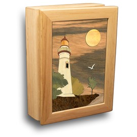 MarqArt Wood Lighthouse Gift Box - Trinket Organizer With Hinged Lid - Store Rings, Bracelets, Watches, Coins - Great Gift For Any Occasion - Birthdays, Christmas, Graduation - (#4502BH 4x5x1.5)