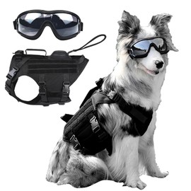 Dog Black Tactical Vest, Vest with Handle, with 6 Buckles, 3/4 Body Coverage, 28-35 Girth, Give Pets Outdoor Goggles.