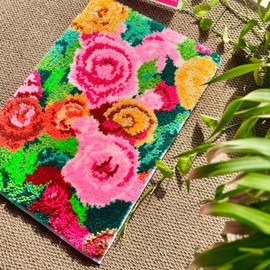 MeoobkCraft Blush of Roses for Latch Hook Kits for Adults Beginners Rose Flower Pre-Printed Latch Hook Rug Kits Embroidery Cross-Stitch for Home Home Decoration 23.6 x 23.6in