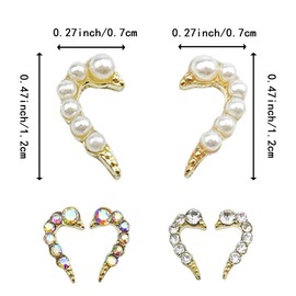 60 Pack Nail Charms for Acrylic Nails in Half Heart Shape 3D Nail Decals with Rhinestones Pearl Alloy Heart Nail Charms for Women Nail Jewels DIY Nail Supplies(30 Pair)
