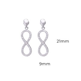 Earrings Infinity Sign Infinity Earrings 925 Silver with Zirconia Stones, Silver, Cubic Zirconia