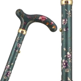 Women's Folding Cane, Lightweight, Stylish, Aluminum, All Floral Print, Matte, 4 Adjustable Levels, Telescopic, SG Mark, Green, Green, Instruction Manual Included (English Language Not Guaranteed)