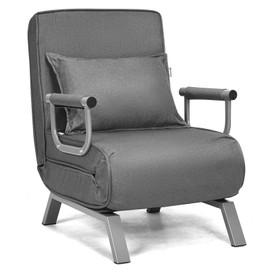 Safstar Convertible Sofa Bed Sleeper Chair, Folding Sofa Arm Chair with Pillow and 5 Position Adjustable Backrest, Full Padded Lounger Couch Bed for Home/Office (Grey)