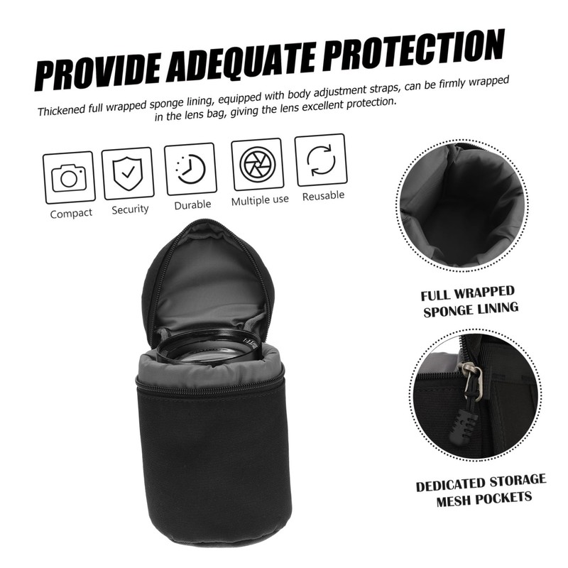 TEHAUX Camera Lens Pouch Durable PU Material Shockproof Protection for