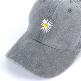 HeyCaps Women’s High Pony Baseball Cap with Daisy Embroidery and Ponytail Hole – Breathable Adjustable Sun Hat for Womens Grey