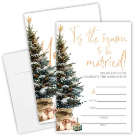 Tis The Season To Be Married, 25 Invitation Cards & Envelopes, Christmas Wedding Invites, Watercolor Blank Fillable Invites For Bridal Shower, Mr & Mrs Celebration, Party Favor & Supplies (4x6) - A14