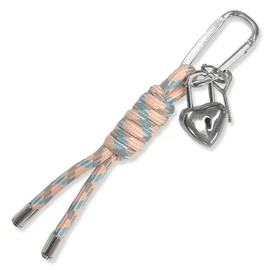 Macaroni Edge Bag Charm Heart Padlock Silver Paracord Keychain Lanyard Key Holder Key Loss Prevention Korean Goods, Pink