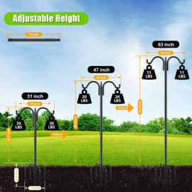 Gtongoko Double Shepherds Hook for Outdoor, 63 Inch Heavy Duty Bird Feeder Pole 5/8 Inch Thick Garden Hooks for Hanging Hummingbird Feeder, Plant Baskets, Solar Light Lanterns, 1 Pack