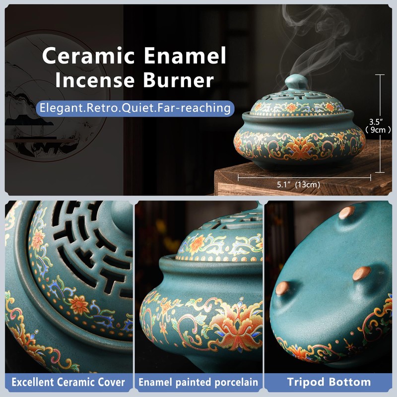 EOIMS Ceramic Incense Burner with Incense Holder Handmade Smudgeing Burning