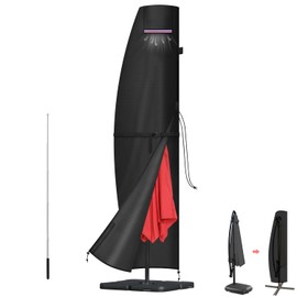 LAMUNI Garden Parasol Cover Waterproof Patio Umbrella Covers Large Cantilever Parasol Cover 420D Oxford Garden Parasol Umbrella Cover fit 3 to 5m Diameter Outdoor Umbrella Parasol, 240x40/70/50cm