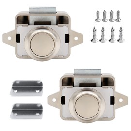 Pack of 2 Push Button Lock, Cabinet Lock Catch, Push Button Lock, Cabinet Push Button Lock, Push Button Catch, Furniture Lock for Door, Cabinet, Drawer, Motorhome, Yacht, Ship (Pearl Nickel)