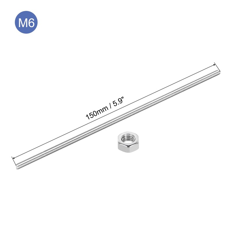 sourcing map 5Pack M6 x 150mm Fully Threaded Rod with