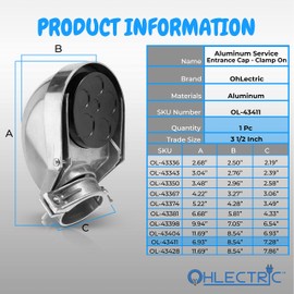 OhLectric 3-½ Inch Service Entrance Cap - Cast Aluminum Entrance Heads - Connect Cables To A Box Or An Enclosure - Bar Type Clamp - weather Resistant - Simple Construction And Easy Assembly - OL-43411