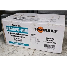 Spotnails Box of (10,000) 2606PG-10M Spotnails 16G 15/16" Crown x 3/4" Long Wide Staples